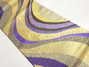 曲線に花菱・格子模様織出し袋帯